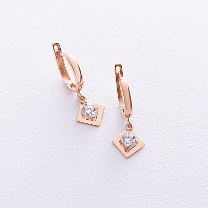 Золотые серьги "Ромбики" с фианитами с07021 №3