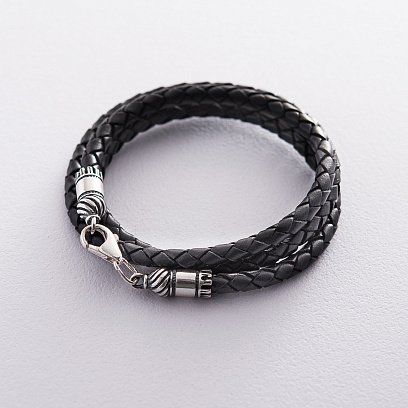 Шкіряний шнурок зі срібною застібкою (4 мм) 18418