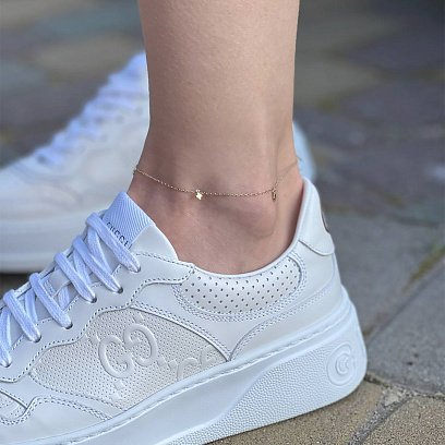 Золотой браслет на ногу "Клевер" б04838 №5