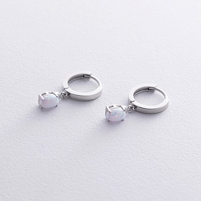 Серьги - кольца с опалом (белое золото) с08703 №3