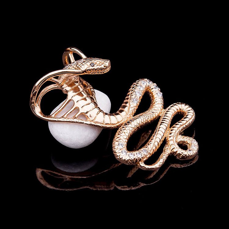 Золота підвіска "Змія" з фіанітами п01192 від ювелірного магазину Онікс - 1