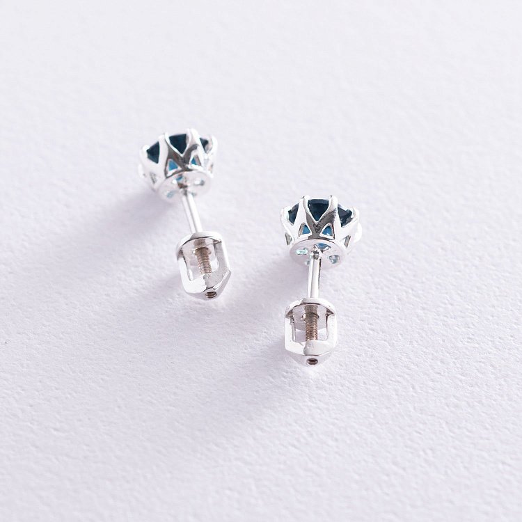 Серебряные серьги - пусеты (синт. Лондон топаз) 122820 от ювелирного магазина Оникс - 7