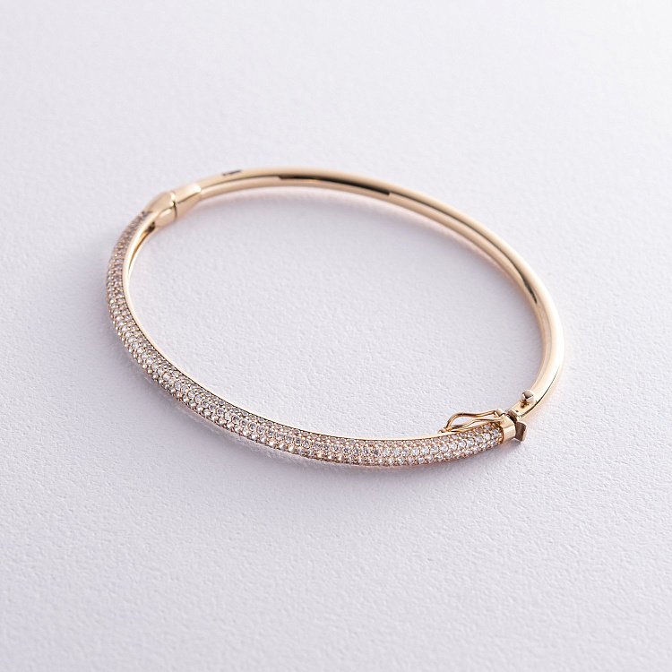 Жорсткий браслет у жовтому золоті (фіаніти) б02516 від ювелірного магазину Онікс - 2