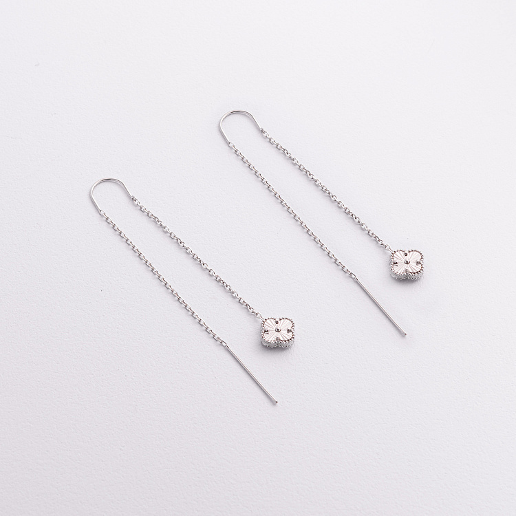 Серебряные серьги - протяжки "Клевер" 123508 от ювелирного магазина Оникс - 2