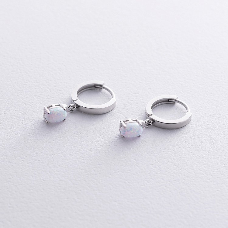 Серьги - кольца с опалом (белое золото) с08703 от ювелирного магазина Оникс - 2