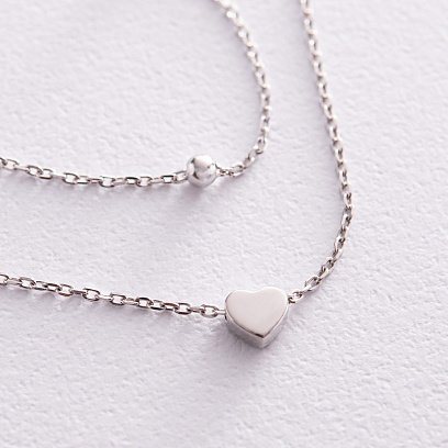 Двойное серебряное колье "Сердечко и шарики" 908-01239 №6