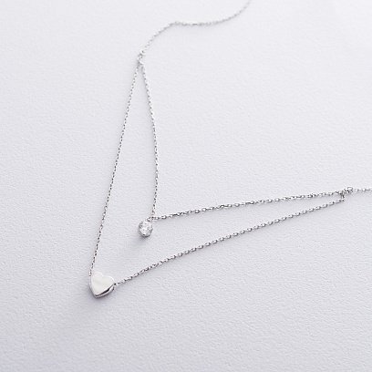 Золотое двойное колье "Сердце" (фианит) кол01039 №3