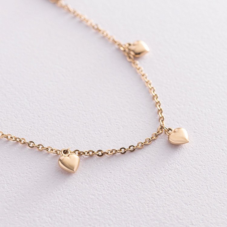 Золотой браслет "Сердечки" на ногу б04700 от ювелирного магазина Оникс - 2