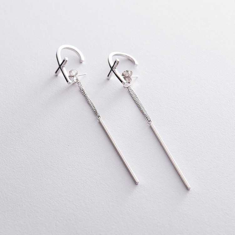Срібні сережки "Хрестики" з емаллю 122119 від ювелірного магазину Онікс - 1