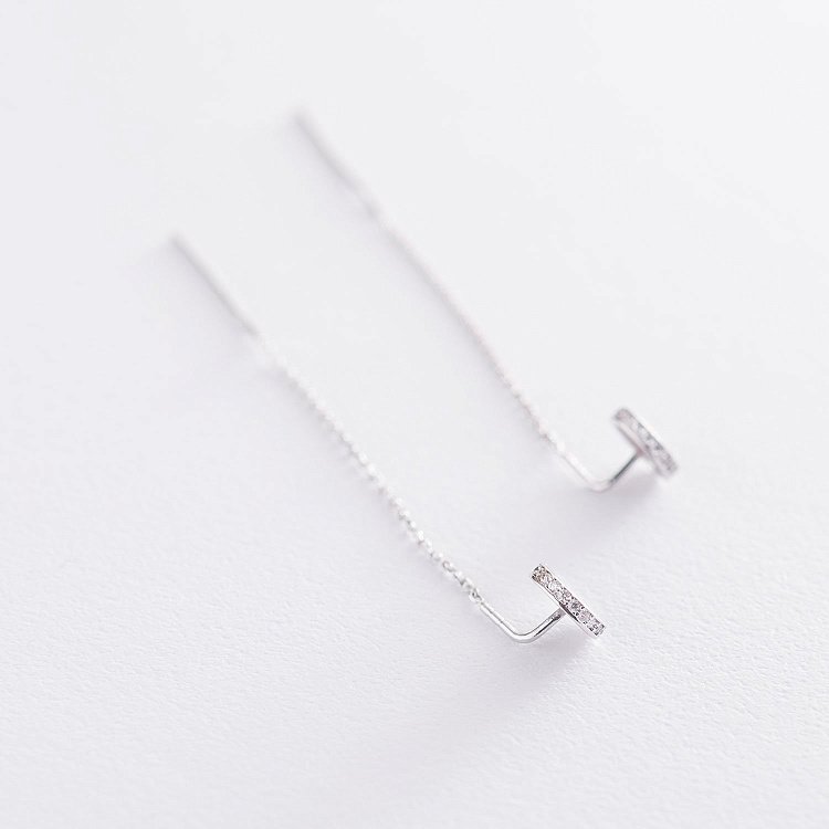 Золотые серьги-протяжки с фианитами с06768 от ювелирного магазина Оникс - 3