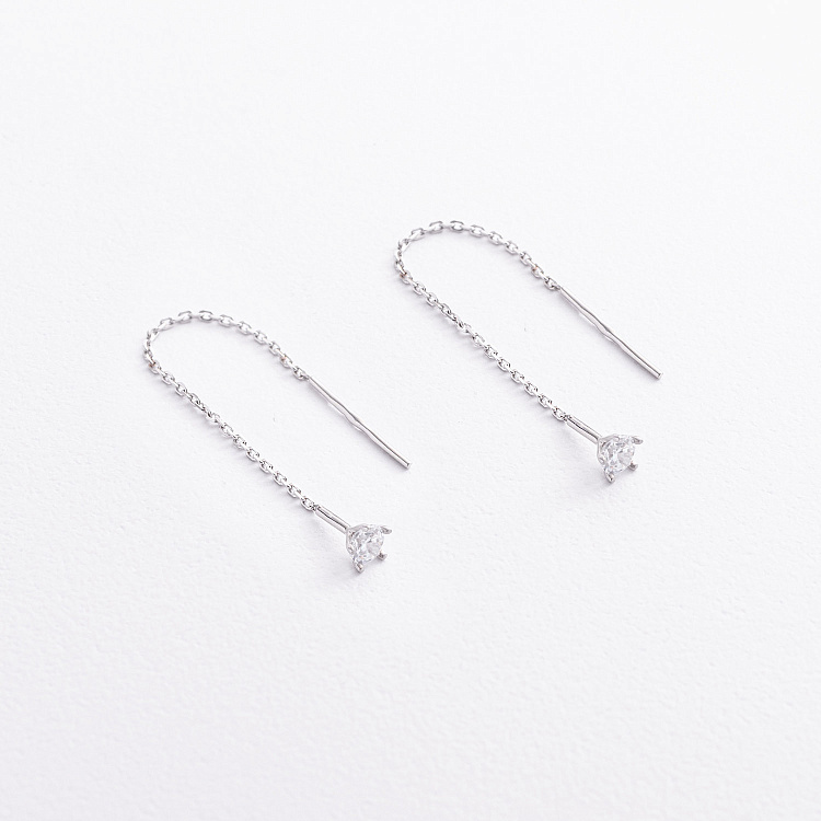 Серебряные серьги - протяжки с фианитами 902-01056 от ювелирного магазина Оникс - 3