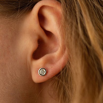 Сережки - пусети з діамантами (біле золото) 330911121 №4