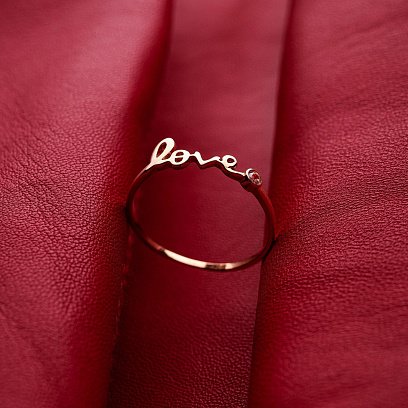 Каблучка "Love" в червоному золоті з фіанітом к06797 №6