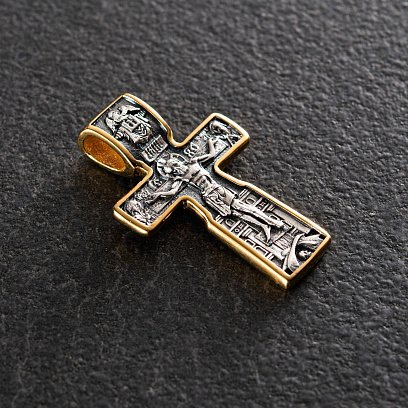 Серебряный крест "Распятие Христово. Святитель Николай Чудотворец. Три святителя. Православный крест" 132889 №2
