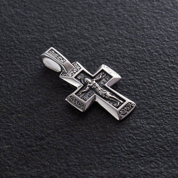 Православный серебряный крест "Распятие. Спаси и Сохрани" 133004 от ювелирного магазина Оникс - 1