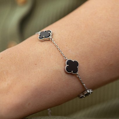 Серебряный браслет "Клевер" с ониксом OR128204 №4