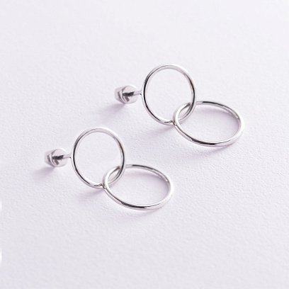 ﻿Сережки-пусети "Кільця" в білому золоті с06980 №3