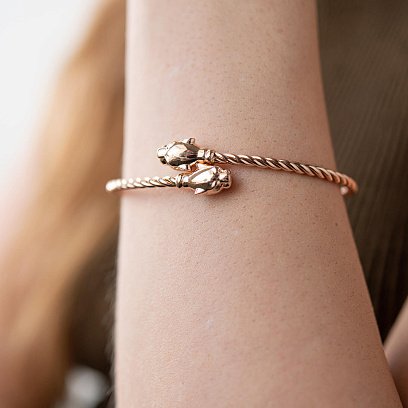 Жорсткий золотий браслет "Пантери" з фіанітами б04992 №2