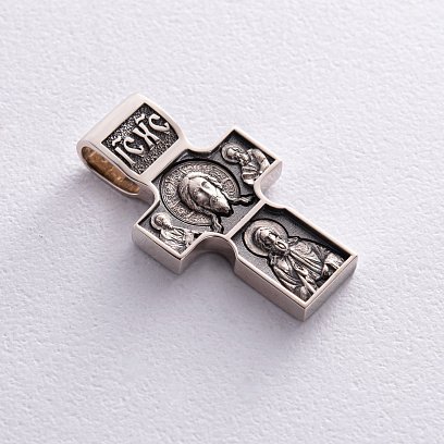 Золотой православный крест "Спас Нерукотворный. Святитель Николай Чудотворец. Георгий Победоносец" п03812 №4