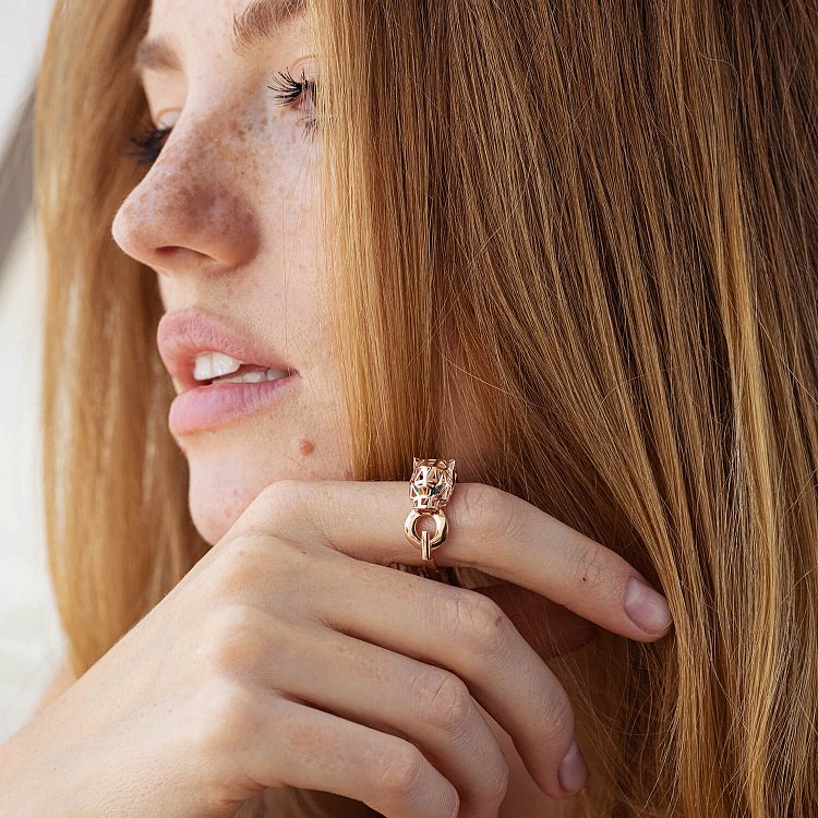 Каблучка "Пантера" в червоному золоті (фіаніти) к07610 від ювелірного магазину Онікс - 3