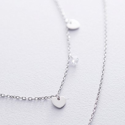 Подвійне срібне кольє "Сердечка" з фіанітами 18933 №3