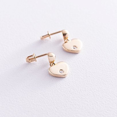 Золоті сережки - пусети "Сердечка" з фіанітами с07011 №7