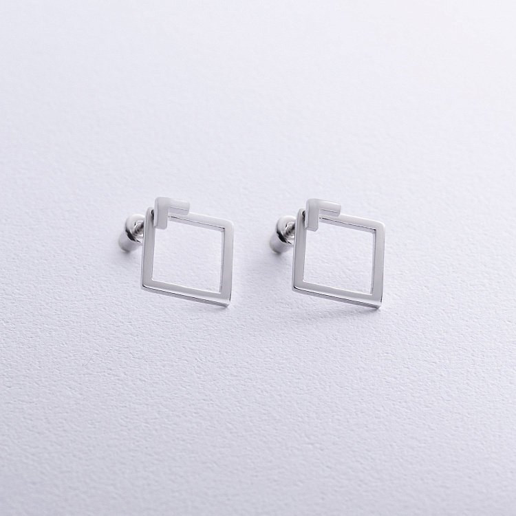 Серебряные серьги - джекеты "Ромбы" 123122 от ювелирного магазина Оникс - 1