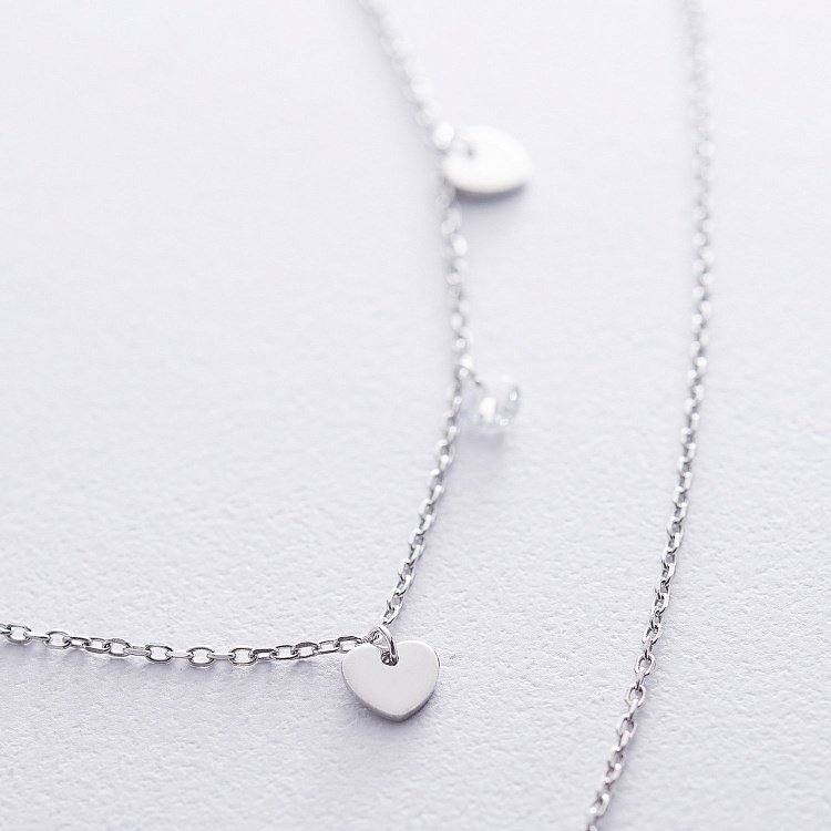 Подвійне срібне кольє "Сердечка" з фіанітами 18933 від ювелірного магазину Онікс - 2