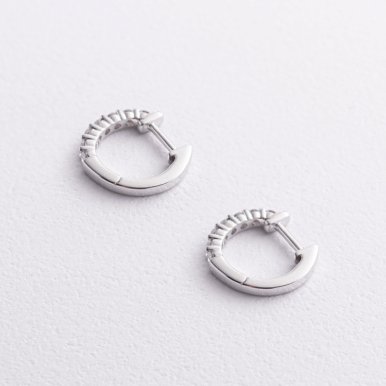 Сережки - кільця в білому золоті (діаманти) сб0733ri від ювелірного магазину Онікс - 1