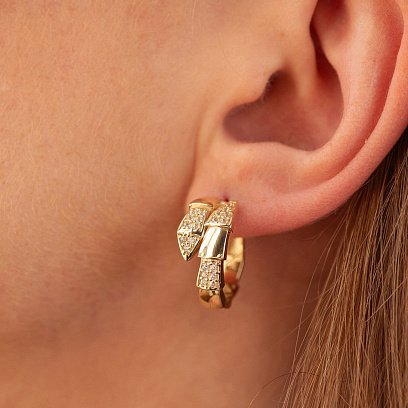 Сережки "Змії" з фіанітами (жовте золото) с09051 №4