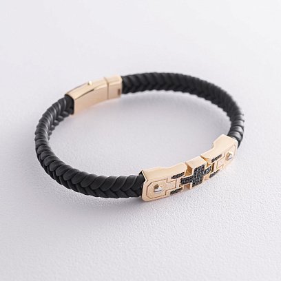 Каучуковий браслет з жовтого золота з фіанітами б03991