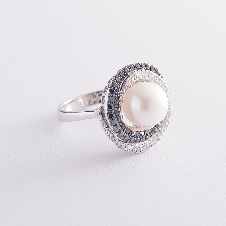 Золота каблучка з перлиною і діамантами к1009 від ювелірного магазину Онікс