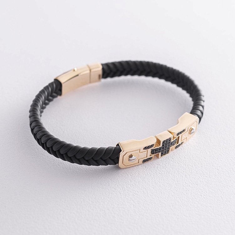 Каучуковий браслет з жовтого золота з фіанітами б03991 від ювелірного магазину Онікс