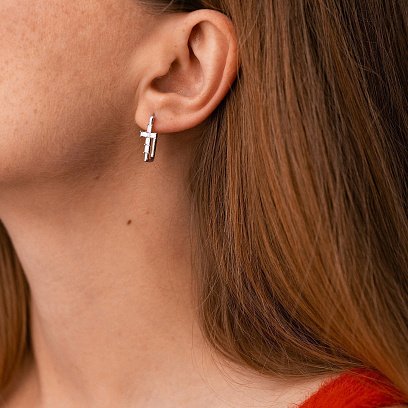 Золотые серьги "Крестики" с бриллиантами сб0561ri №2