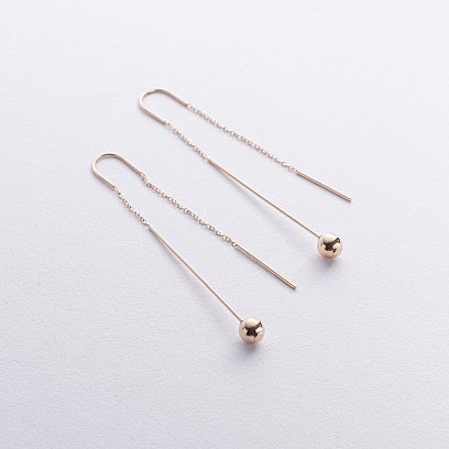 Сережки "Кульки" у жовтому золоті на ланцюжку с08824