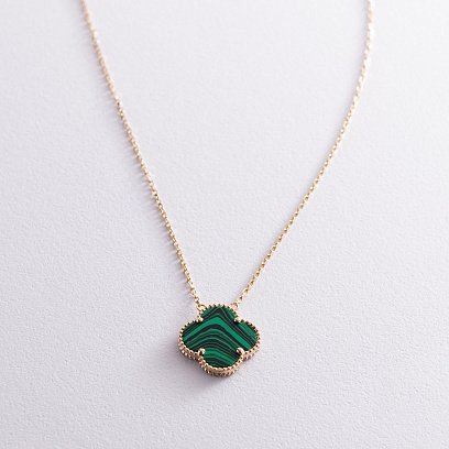 Золотое колье "Клевер" с малахитом кол02019