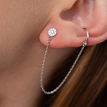 Асиметричні срібні сережки - пусети з фіанітами (сережки - каффа) 902-00898 №7