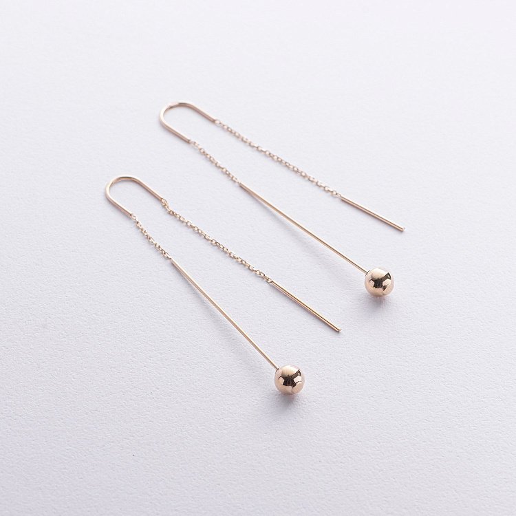 Сережки "Кульки" у жовтому золоті на ланцюжку с08824 від ювелірного магазину Онікс