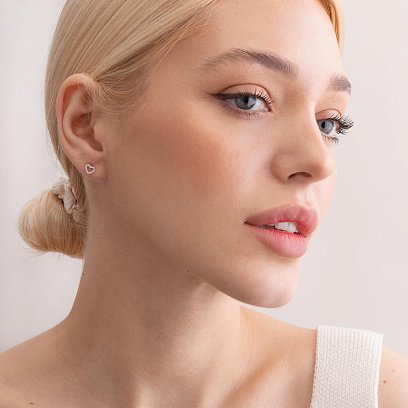 Золоті сережки - пусети  "Сердечки" з діамантами 317641121 №4