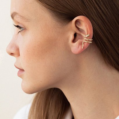 Сережка - каффа "Змія" у жовтому золоті с08667 №2