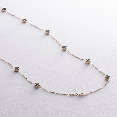 Колье "Клевер" с ониксом mini (желтое золото) кол02429 №5