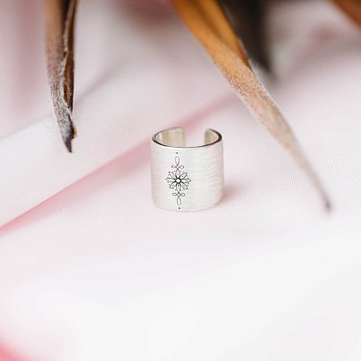 Серебряная серьга-каффа "Цветок" (матовая) 122703цв №4