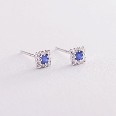 Золоті сережки "Квадрат" з сапфірами і діамантами сб0097lg