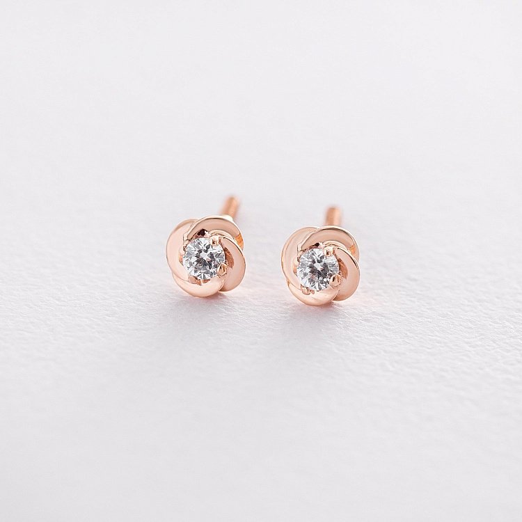 Золоті сережки - пусети з фіанітами с04136 від ювелірного магазину Онікс