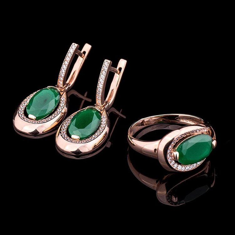 Золотий набір з хризопразом (фіаніти) к03276к від ювелірного магазину Онікс