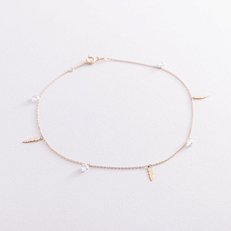 Золотий браслет "Пір'їнки" на ногу (фіаніти) б04797 від ювелірного магазину Онікс