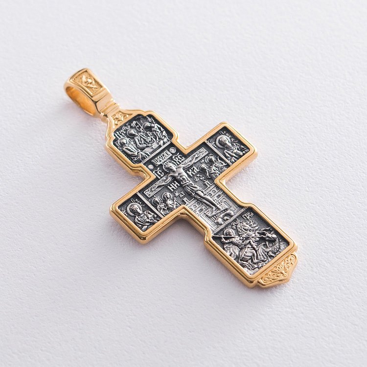 Серебряный крест "Распятие Христово. Архангел Михаил. Николай Чудотворец. Казанская икона" 132721 от ювелирного магазина Оникс - 3