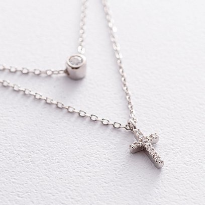 Серебряное колье "Крестик" с фианитами 181128 №4