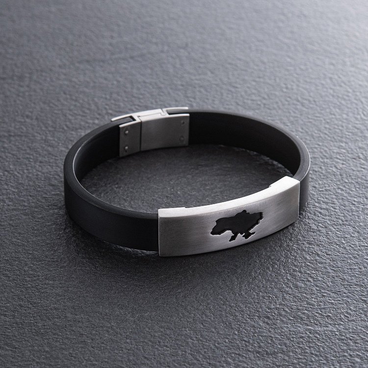 Каучуковий браслет "Карта України" зі срібними вставками 10812 від ювелірного магазину Онікс - 4