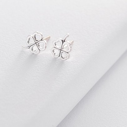 Серебряные серьги-пусеты "Клевер" 122477 №3